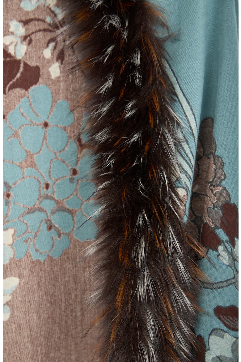 Floral Faux Fur Trim Scarf, Alternate, color, LIGHT BLUE
