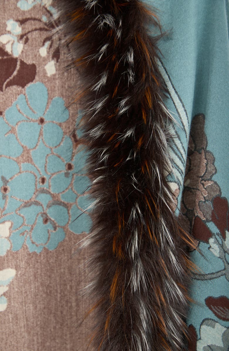 SAACHI Floral Faux Fur Trim Scarf, Alternate, color, Light Blue