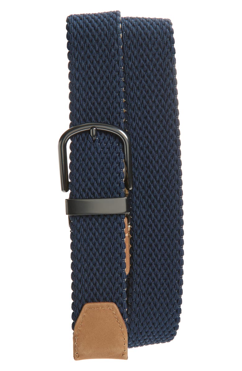 Cole Haan Stripe Reversible Stretch Woven Belt, Alternate, color, Khaki/ Navy