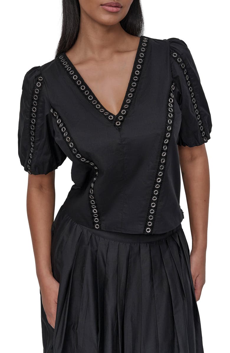 DKNY Puff Sleeve Grommet Detail Cotton Voile Shirt, Main, color, 