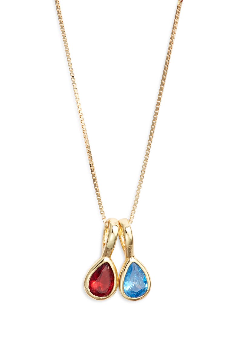 Multi Birthstone Teardrop Charm Necklace, Main, color, GOLD / 2 CHARMS