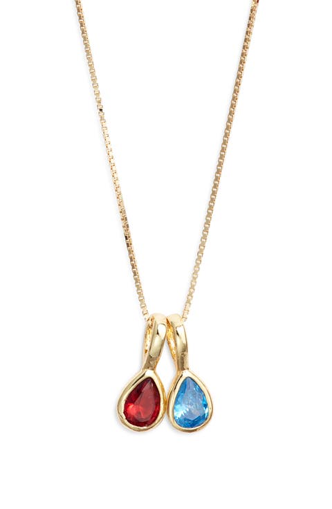 Multi Birthstone Teardrop Charm Necklace