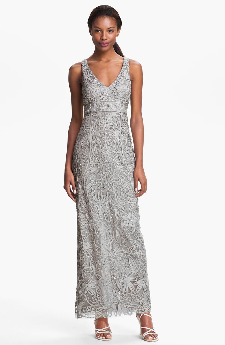 Sue Wong V-Neck Embroidery & Bead Overlay Gown, Main, color, 