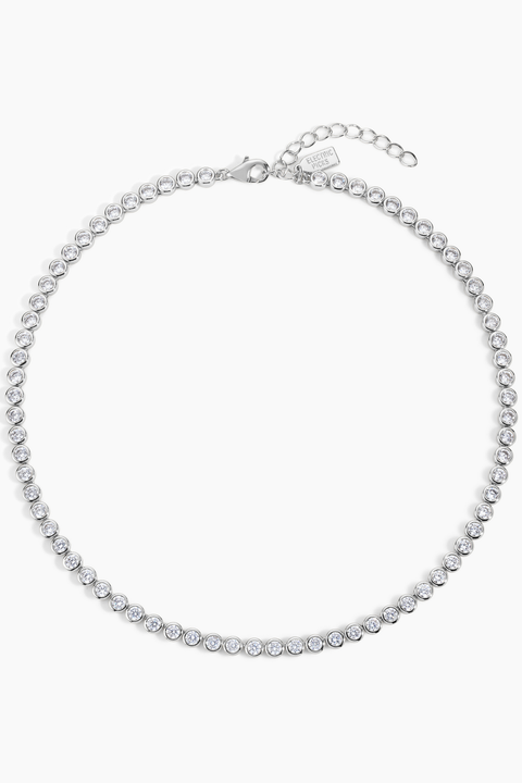 Jewel Bezel Tennis Necklace - Silver