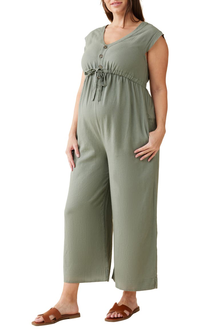 Sleeveless Linen Blend Maternity Jumpsuit, Alternate, color, AGAVE