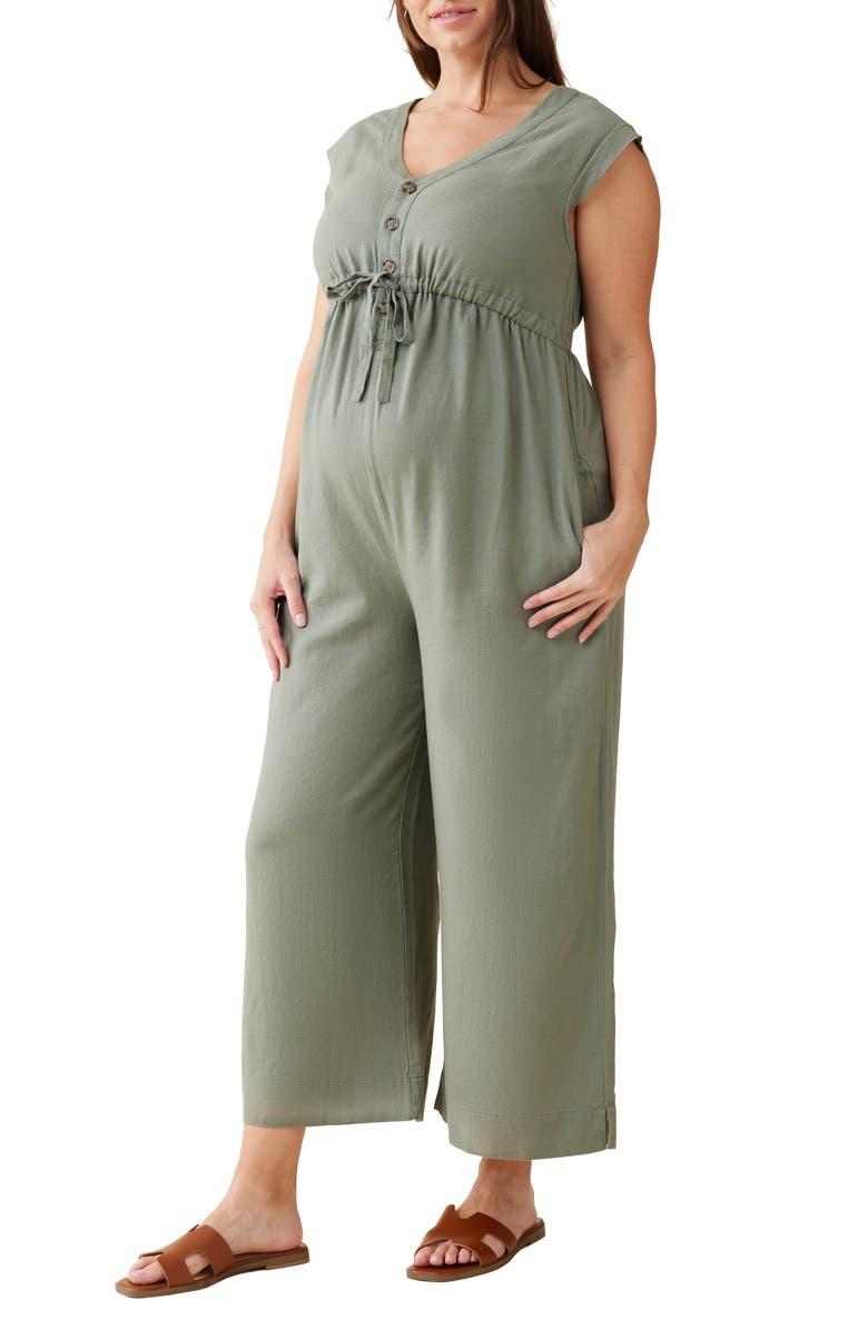 Ingrid & Isabel<sup>®</sup> Sleeveless Linen Blend Maternity Jumpsuit, Alternate, color, Agave
