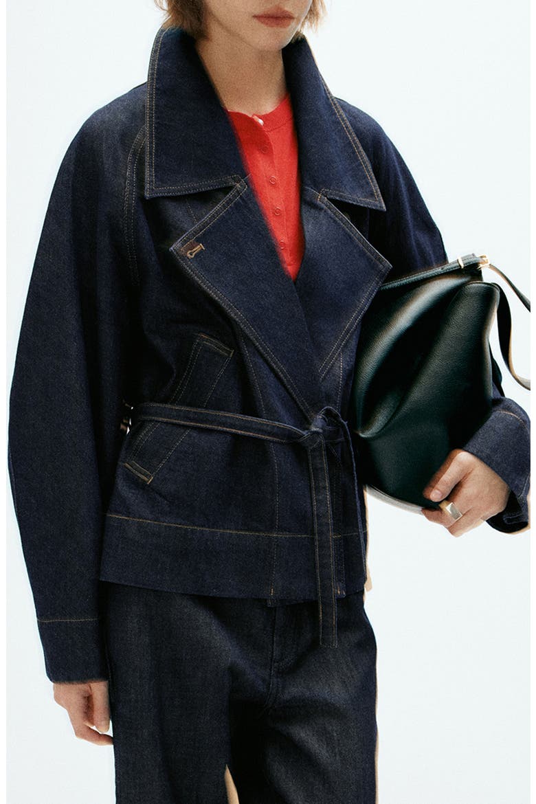 Belted Denim Trench Coat, Main, color, OPEN BLUE
