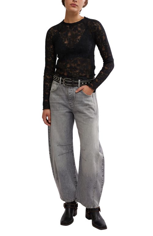 Free People In The Meadow Semisheer Cotton Blend Lace T-shirt In Black