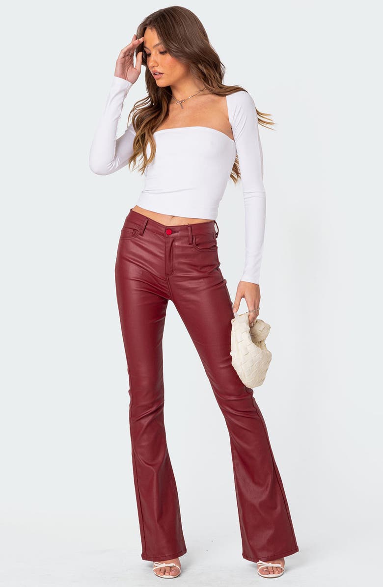 EDIKTED Luna Faux Leather Flare Pants, Alternate, color, Burgundy