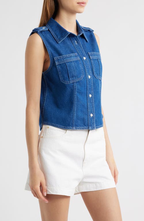 Frame Womens Two-patch-pockets Sleeveless Denim-blend Shirt Regulation In Blue