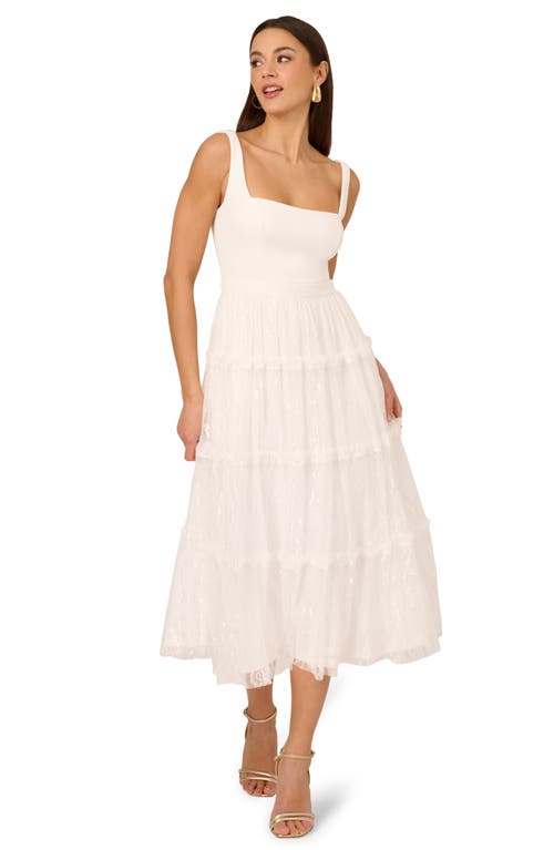 ADRIANNA PAPELL ADRIANNA PAPELL CREPE & LACE COCKTAIL MIDI DRESS