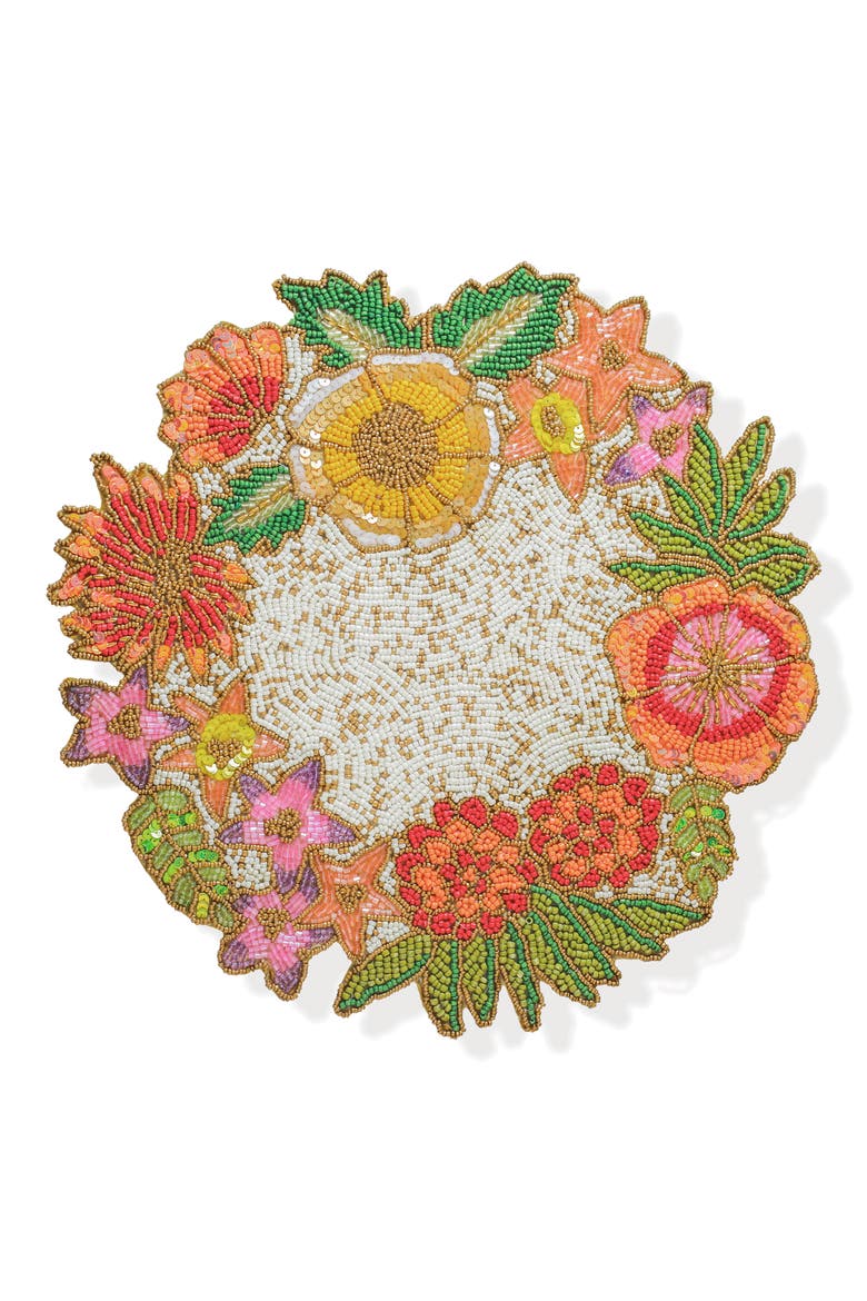 The Botanical Crown Beaded Placemat, Main, color, WHITE MULTI