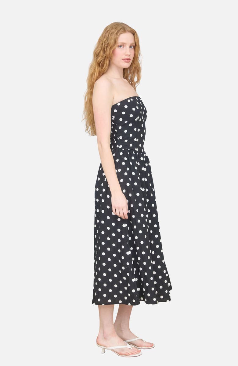 Blu Pepper Polka Dot Strapless Midi Dress, Alternate, color, Black