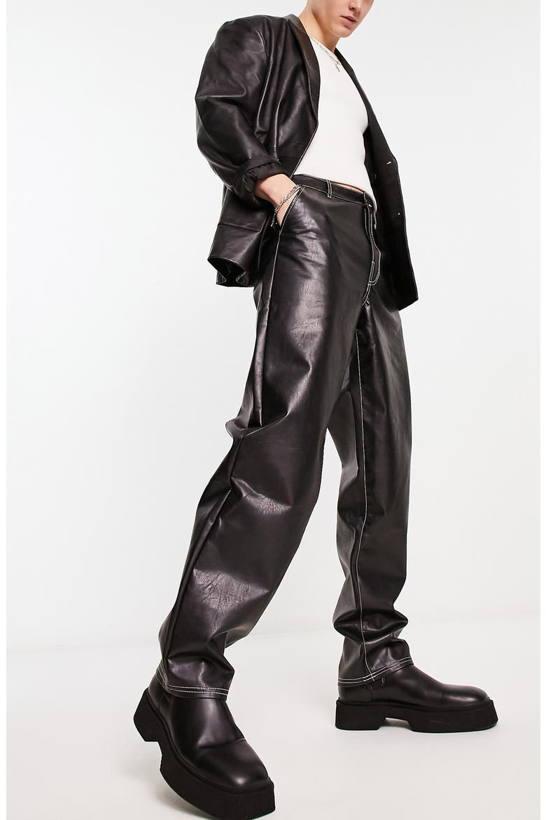 Faux Leather Trousers, Alternate, color, BLACK