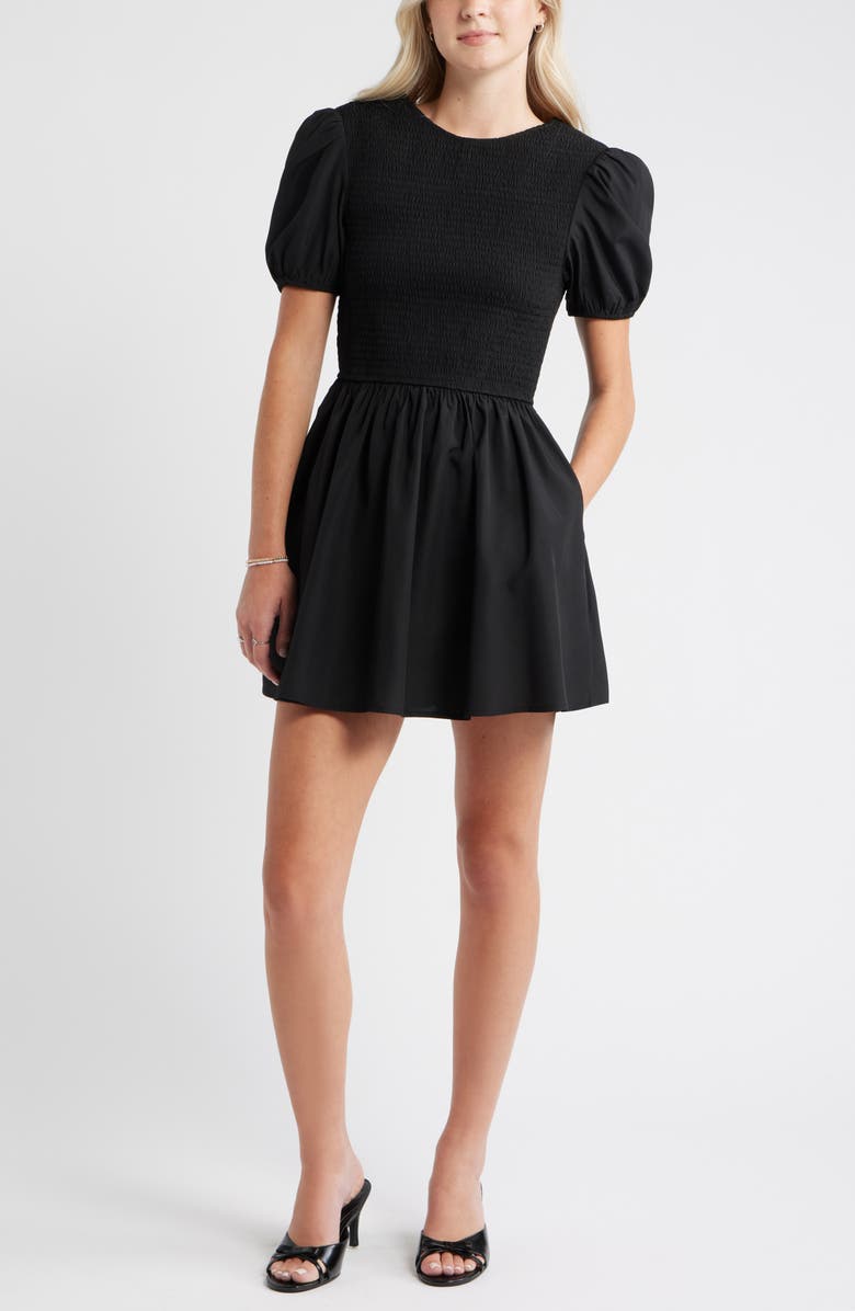 BP. Puff Sleeve Minidress, Main, color, Black