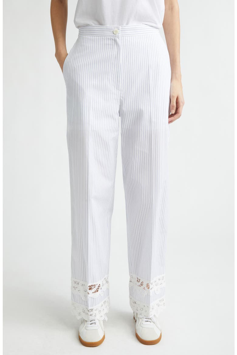 Lace Trim Stripe Wide Leg Pants, Main, color, IVORY/ BLACK