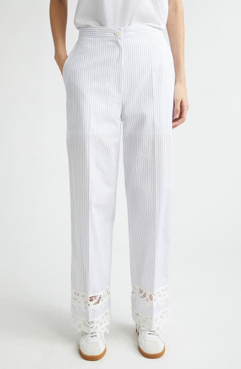 Lace Trim Stripe Wide Leg Pants