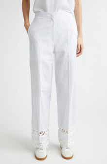 Lace Trim Stripe Wide Leg Pants