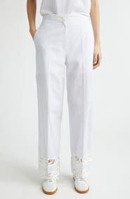 EENK Lace Trim Stripe Wide Leg Pants