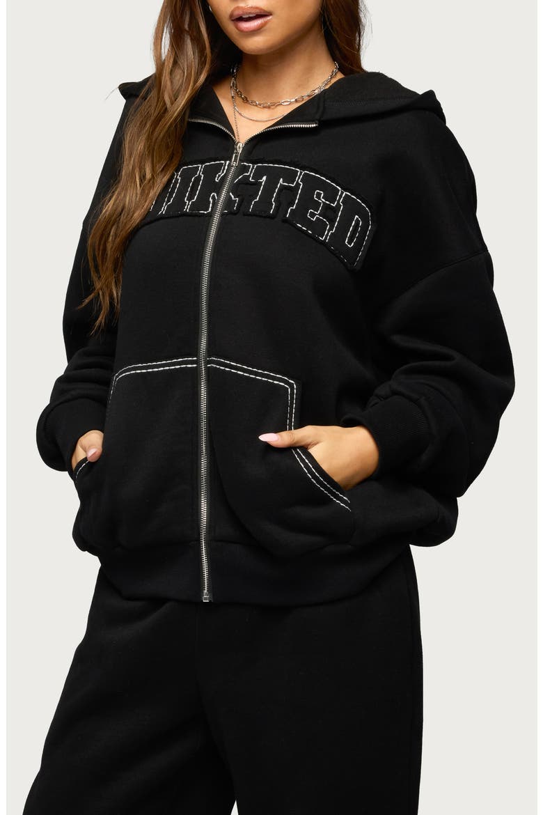 Forever Logo Appliqué Zip Hoodie, Alternate, color, BLACK