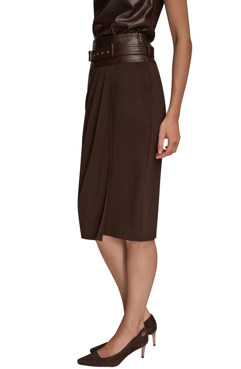 Donna Karan New York Faux Leather Waist Layered Skirt, Alternate, color, Chocolt Pl