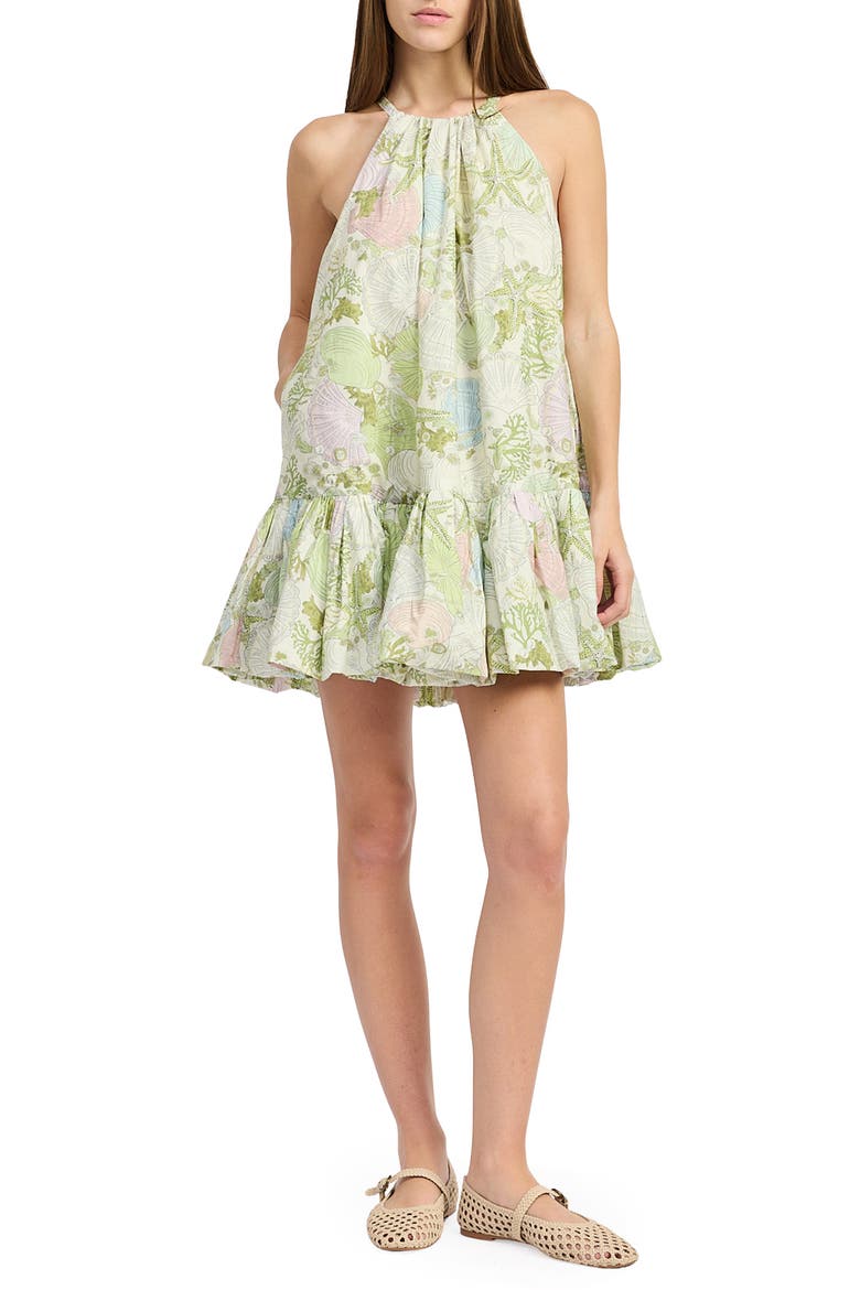 Blair Shell Print Minidress, Main, color, IVORY OLIVE MULTI