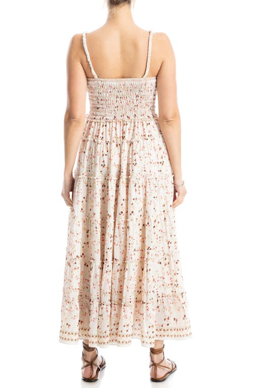 Max Studio Floral Print Maxi Dress In Ecru/coral Sweetpea Swirl