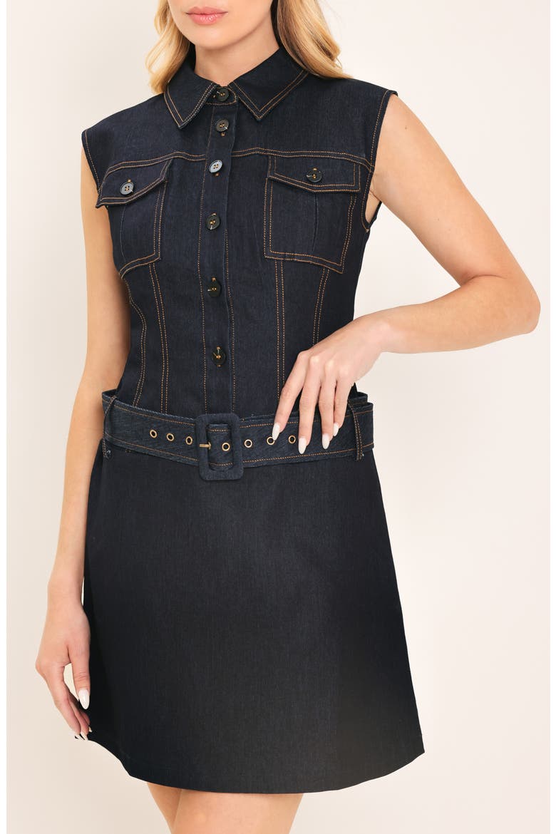 Sleeveless Denim Minidress, Alternate, color, DARK INDIGO