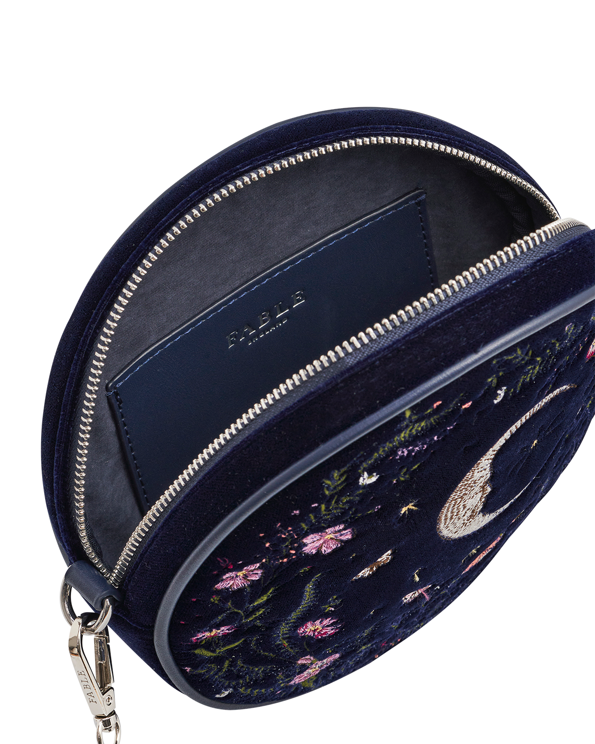 Chloe Midnight Garden Velvet Embroidered Circle Purse, Alternate, color, Navy