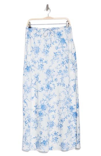 Wayf Floral Print Maxi Skirt In Blue Toile