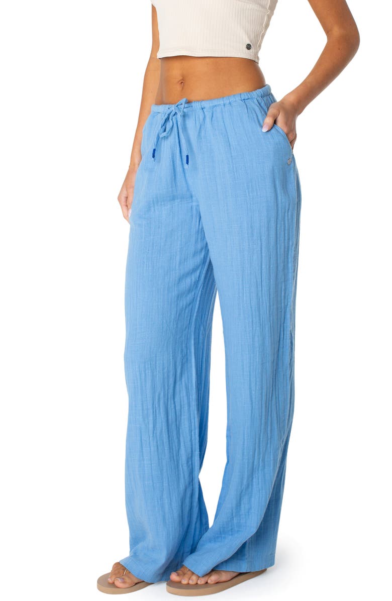 Roxy Iyla Cotton Crinkle Gauze Wide Leg Pants, Alternate, color, Silver Lake