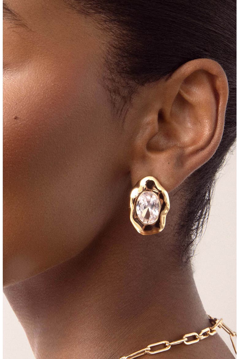 Molten Glow Crystal Stud Earrings, Alternate, color, GOLD