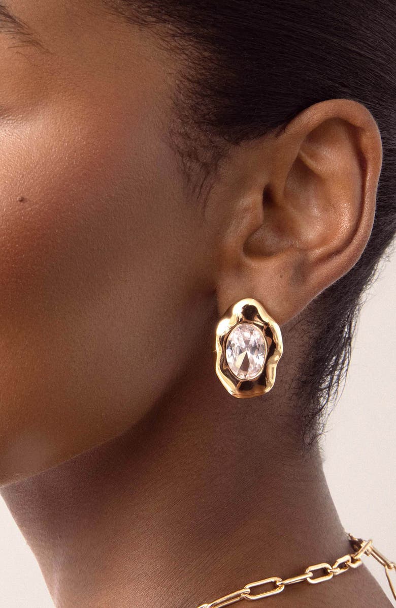 Ettika Molten Glow Crystal Stud Earrings, Alternate, color, Gold