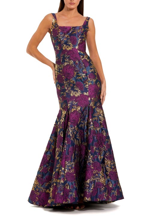 Women’s Sleeveless Floral Brocade Trumpet Gown