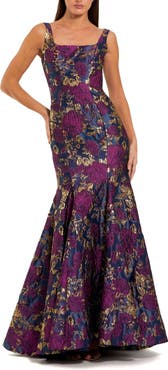 Mac Duggal Women’s Sleeveless Floral Brocade Trumpet Gown