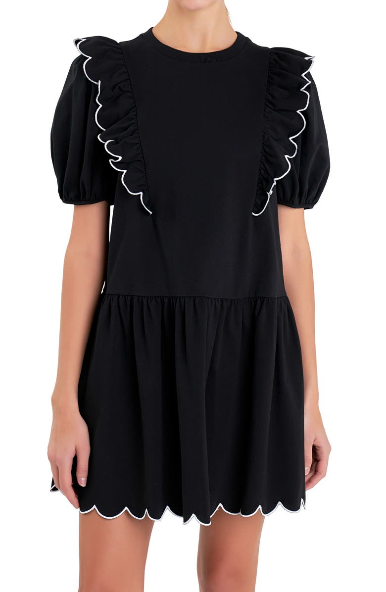 English Factory Scallop Edge Ruffle Knit Minidress, Alternate, color,