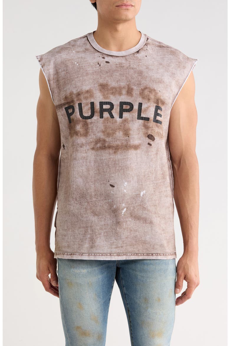 Logo Textured Cotton Jersey Graphic Tank, Main, color, BROWN