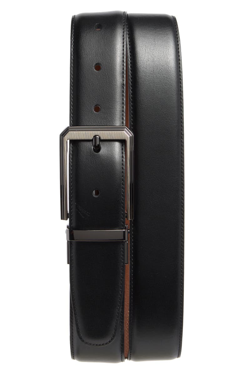 Original Penguin Brushed Buckle Leather Belt, Main, color,