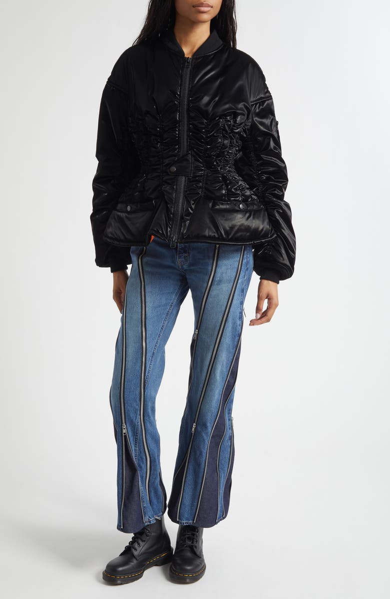 Junya Watanabe Ruched Bomber Puffer Jacket, Alternate, color, Black