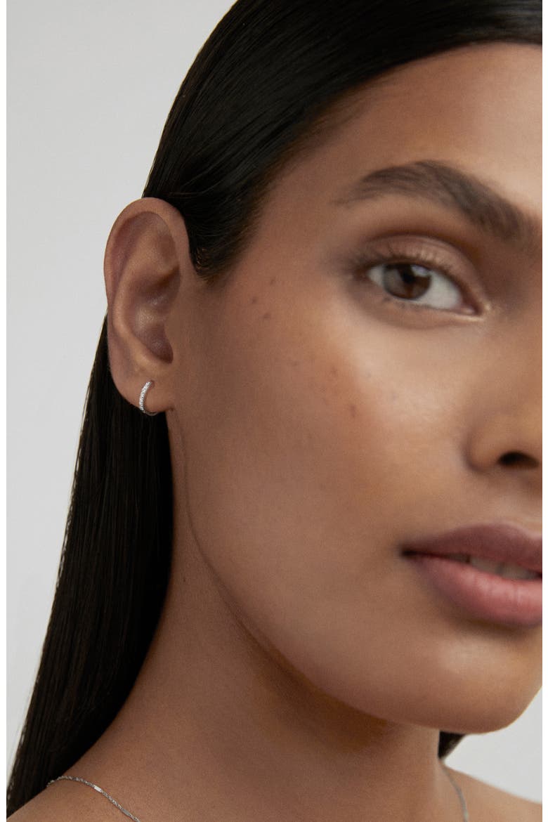Lab Grown Diamond Pavé Huggie Hoop Earrings, Alternate, color, 14K SOLID WHITE GOLD / DIAMOND