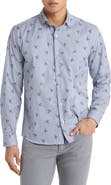 Stone Rose DRY TOUCH® Stripe Plane Print Performance Sateen Button-Up Shirt