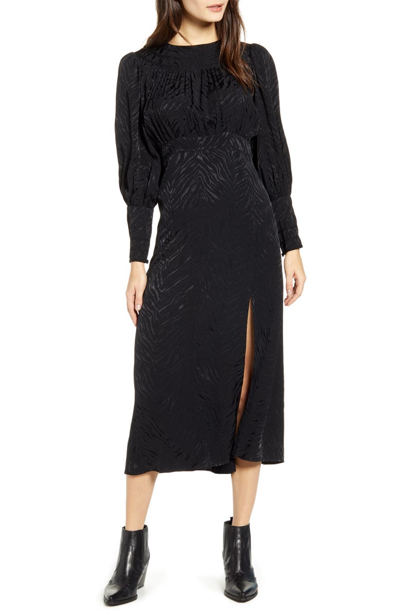 Topshop Fallen Long Sleeve Jacquard Midi Dress, Main, color, 