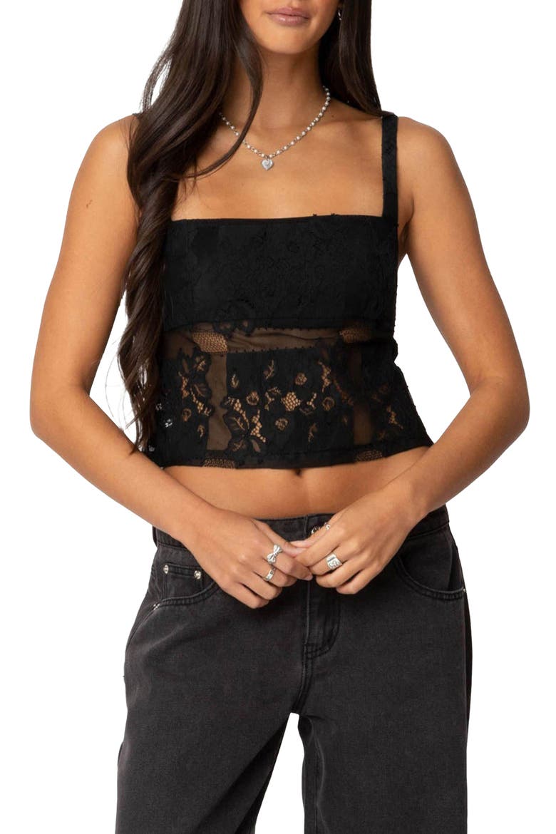 Gwyn Mixed Lace Tank, Main, color, BLACK