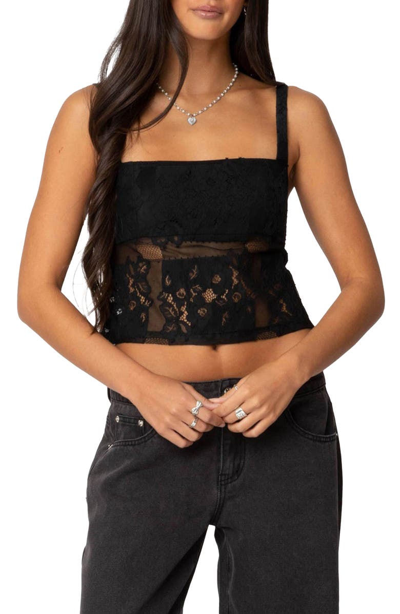 EDIKTED Gwyn Mixed Lace Tank, Main, color, Black