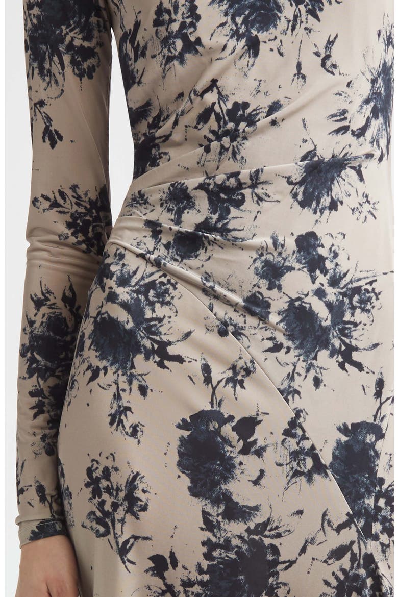 Floral Printed Draped Jersey Midi Dress, Alternate, color, CLAY