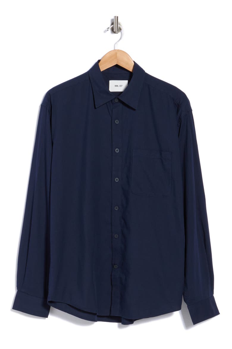 Dino Organic Cotton & Modal Button-Up Shirt, Main, color, NAVY BLUE