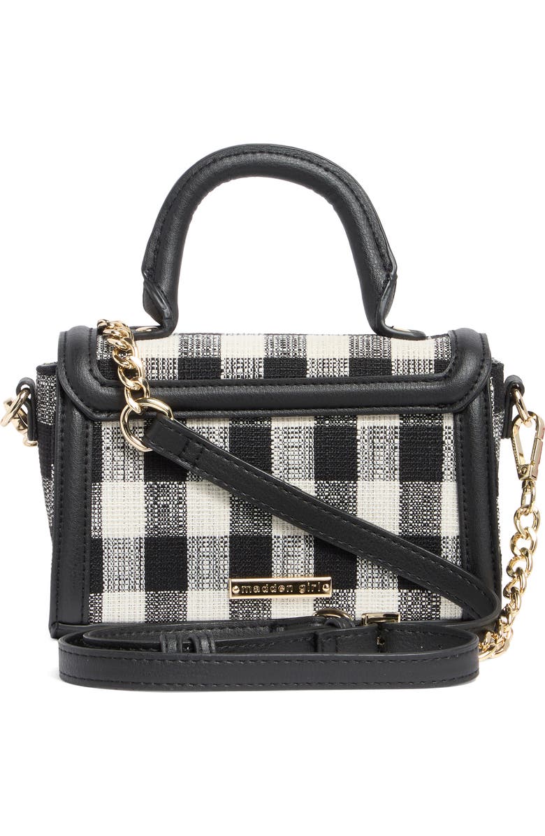 Madden Girl Tweed Top Handle Bag, Alternate, color, Black Gingham