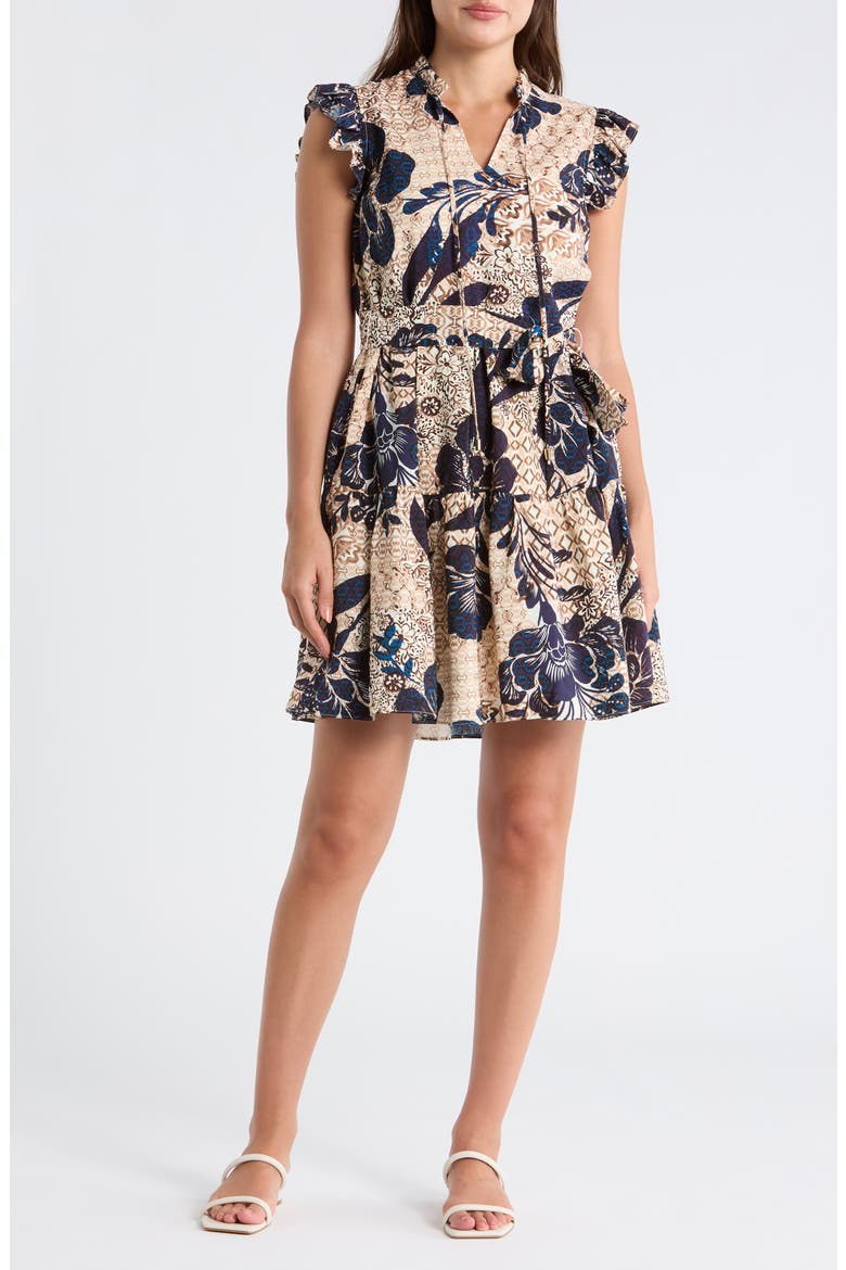 Flutter Sleeve Dress, Main, color, NAVY MULTI