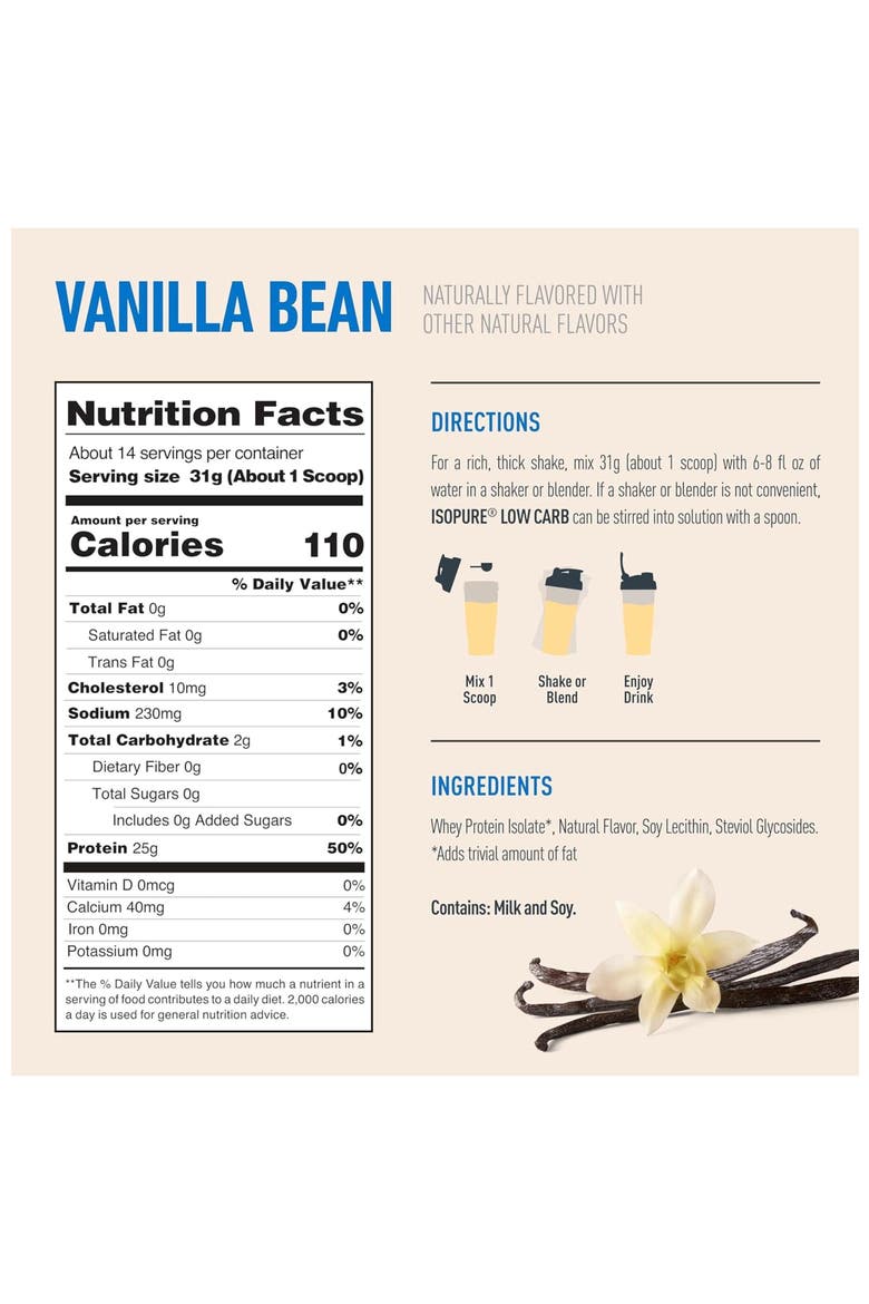 Low Carb Pure Whey Isolate Protein Powder Vanilla Bean, Alternate, color, None