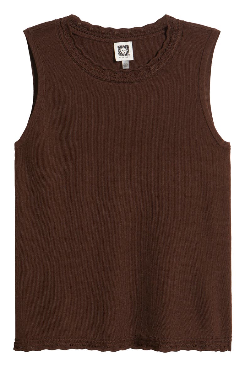 Scallop Trim Sleeveless Sweater, Alternate, color, DARK CHOCOLATE